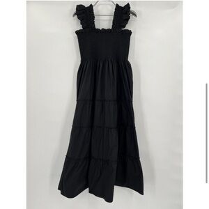 Quince Women's Organic Cotton Smocked Midi Dress in Black sz M Sleeveless NWT